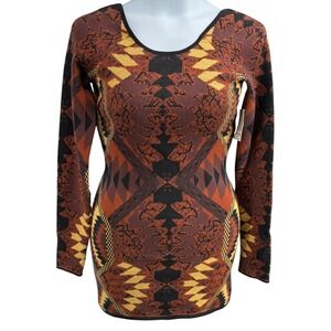 Free People Low Back Metallic Sweater Dress Size M NWT Aztec Southwest Bodycon